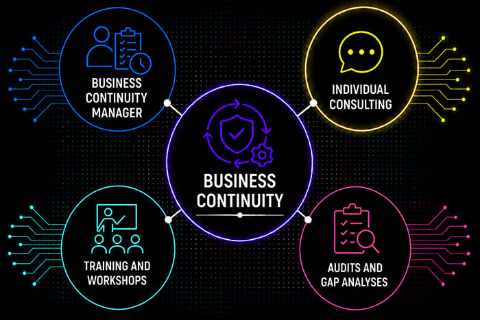 Individual business continuity consulting for resilience, risk management, emergency planning, and operational continuity.