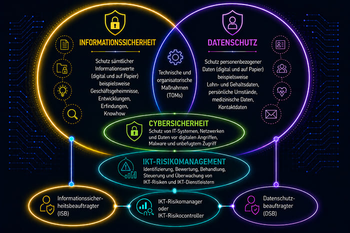 Informationssicherheitsbeauftragter ISB im Zusammenspiel mit Datenschutz und IKT-Risikomanagement