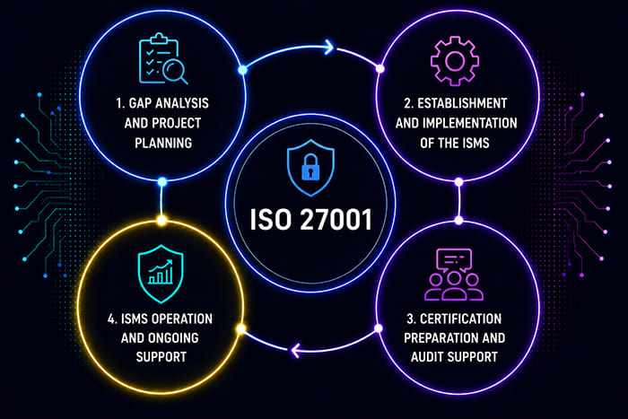 Ongoing operation, maintenance, and continuous improvement of an ISO 27001 Information Security Management System (ISMS).